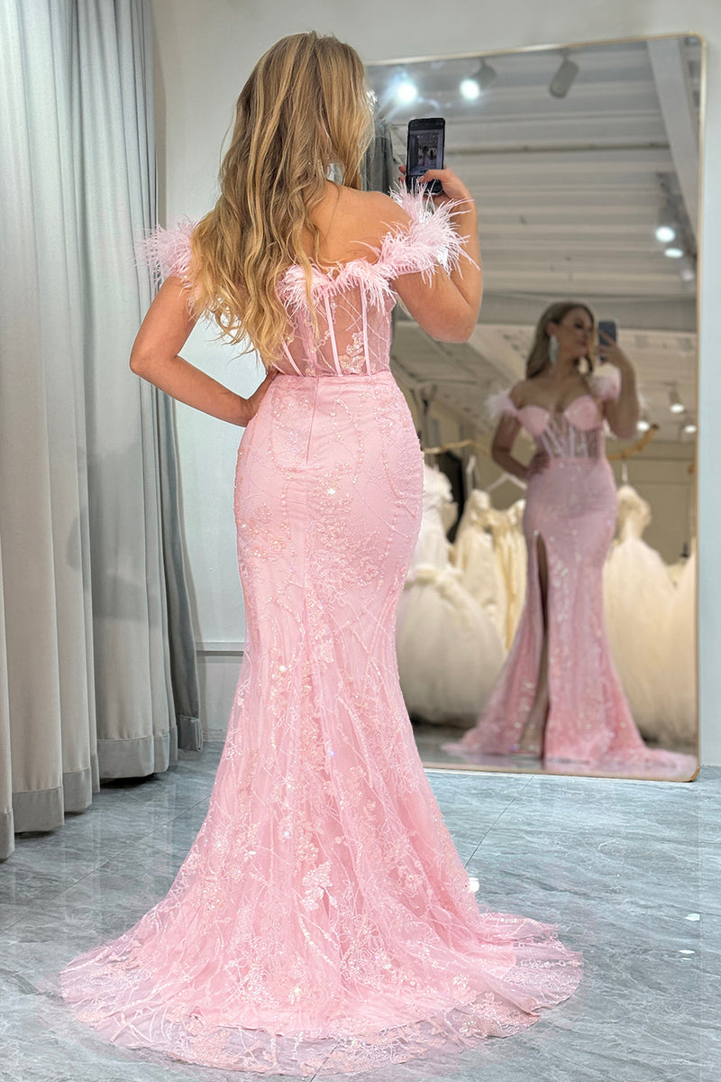 Load image into Gallery viewer, Glitter Pink Mermaid Long Prom Corset Prom Dress With Appliques