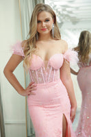 Load image into Gallery viewer, Sparkly Pink Mermaid Long Prom Corset Prom Dress With Slit