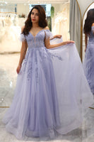 Load image into Gallery viewer, Lilac A Line Long Corset Prom Dress With Appliques