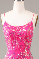 Load image into Gallery viewer, Hot Pink Sequins & Beaded Mermaid Prom Dress with Backless