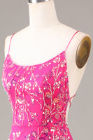 Load image into Gallery viewer, Hot Pink Sequins & Beaded Mermaid Prom Dress with Backless