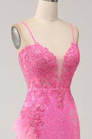 Load image into Gallery viewer, Trendy Mermaid Spaghetti Straps Pink Sequins Long Prom Dress with Appliques