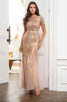 Load image into Gallery viewer, Champagne Sequins Mother of the Bride Dress
