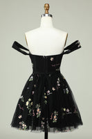 Load image into Gallery viewer, Black A Line Off the Shoulder Short Prom Dress