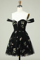 Load image into Gallery viewer, Black A Line Off the Shoulder Short Prom Dress