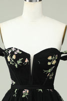 Load image into Gallery viewer, Black A Line Off the Shoulder Short Prom Dress