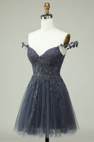 Load image into Gallery viewer, Stylish A Line Spaghetti Straps Pink Short Prom Dress with Appliques