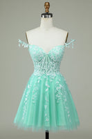 Load image into Gallery viewer, Stylish A Line Spaghetti Straps Pink Short Prom Dress with Appliques