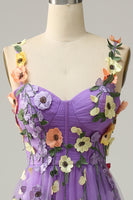 Load image into Gallery viewer, Dark Purple Spaghetti Straps Prom Dress With 3D Flowers