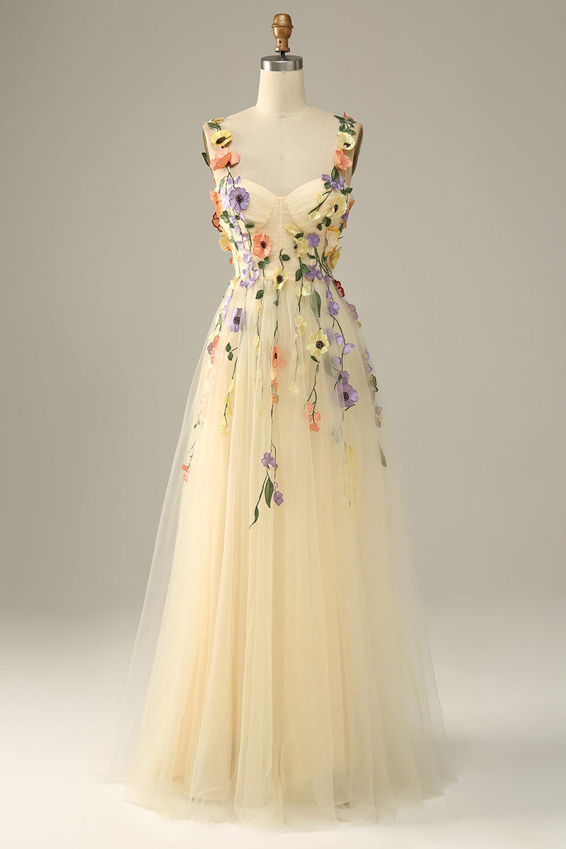 Load image into Gallery viewer, Green Spaghetti Straps Prom Dress With 3D Flowers