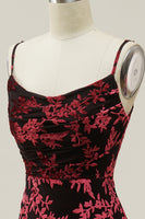 Load image into Gallery viewer, Sheath Spaghetti Straps Burgundy Printed Velvet Long Prom Dress with Silt