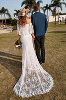 Load image into Gallery viewer, Ivory Lace Boho Wedding Dress Mermaid Off the Shoulder Beach Sweep Train Bridal Dress