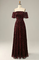Load image into Gallery viewer, Burgundy Flower Off The Shoulder Prom Dress