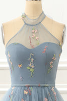 Load image into Gallery viewer, A Line Halter Tulle Prom Dress with Embroidery