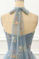 Load image into Gallery viewer, A Line Halter Tulle Prom Dress with Embroidery