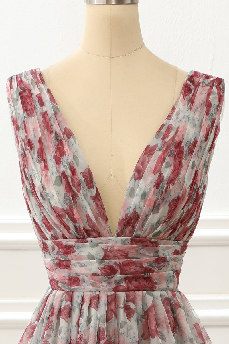 Load image into Gallery viewer, V-neck Floral A Line Prom Dress