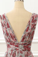 Load image into Gallery viewer, V-neck Floral A Line Prom Dress