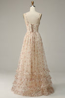 Load image into Gallery viewer, Apricot A Line Print Prom Dress with Slit