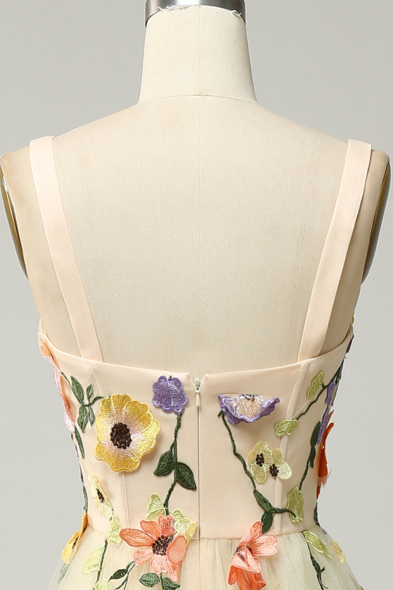 Load image into Gallery viewer, Champagne Spaghetti Straps Long Prom Dress With 3D Flowers