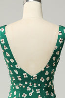 Load image into Gallery viewer, V-Neck Flower Printed Green Prom Dress with Slit