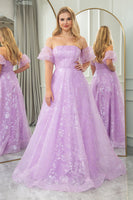 Load image into Gallery viewer, Sparkly Lilac A Line Strapless Long Prom Dress With Embroidery