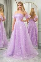 Load image into Gallery viewer, Sparkly Lilac A Line Strapless Long Prom Dress With Embroidery