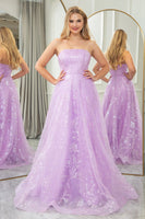 Load image into Gallery viewer, Sparkly Lilac A Line Strapless Long Prom Dress With Embroidery