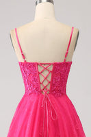 Load image into Gallery viewer, Fuchsia A-Line Corset Lace Long Prom Dress with Slit