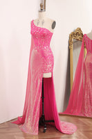 Load image into Gallery viewer, Fuchsia Mermaid One Shoulder Long Corset Prom Dress With Slit