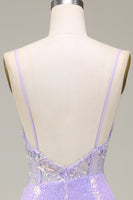 Load image into Gallery viewer, Sparkly Mermaid LighT Purple Corset Prom Dress with Slit