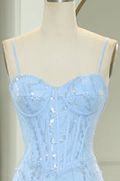 Load image into Gallery viewer, Sparkly Light Blue Mermaid Long Prom Dress With Sequined Appliques