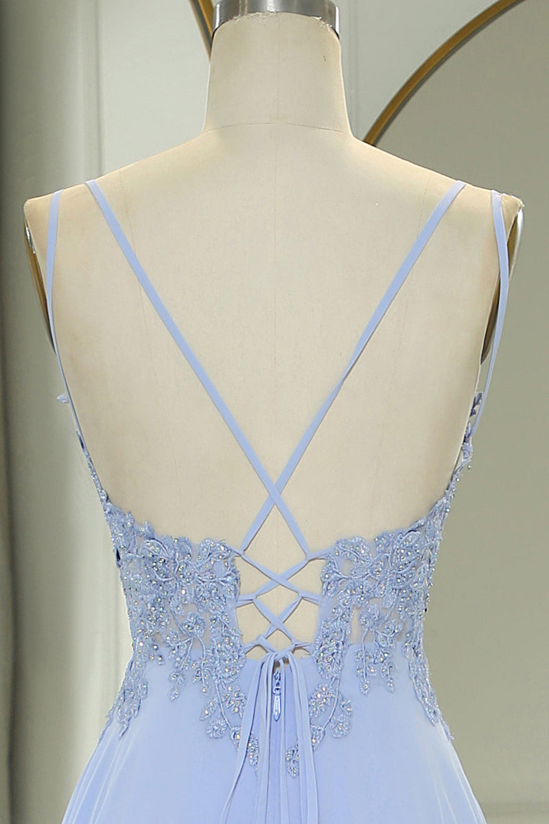 Load image into Gallery viewer, Lavender A Line Long Prom Dress With Slit