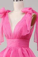 Load image into Gallery viewer, Princess A-Line V-Neck Fuchsia Prom Dress With Slit