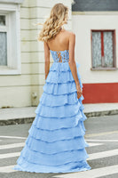 Load image into Gallery viewer, Gorgeous A Line Sweetheart Corset Lilac Prom Dress with Appliques Ruffles