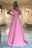 Load image into Gallery viewer, Pink A Line Backless Long Corset Prom Dress With Lace