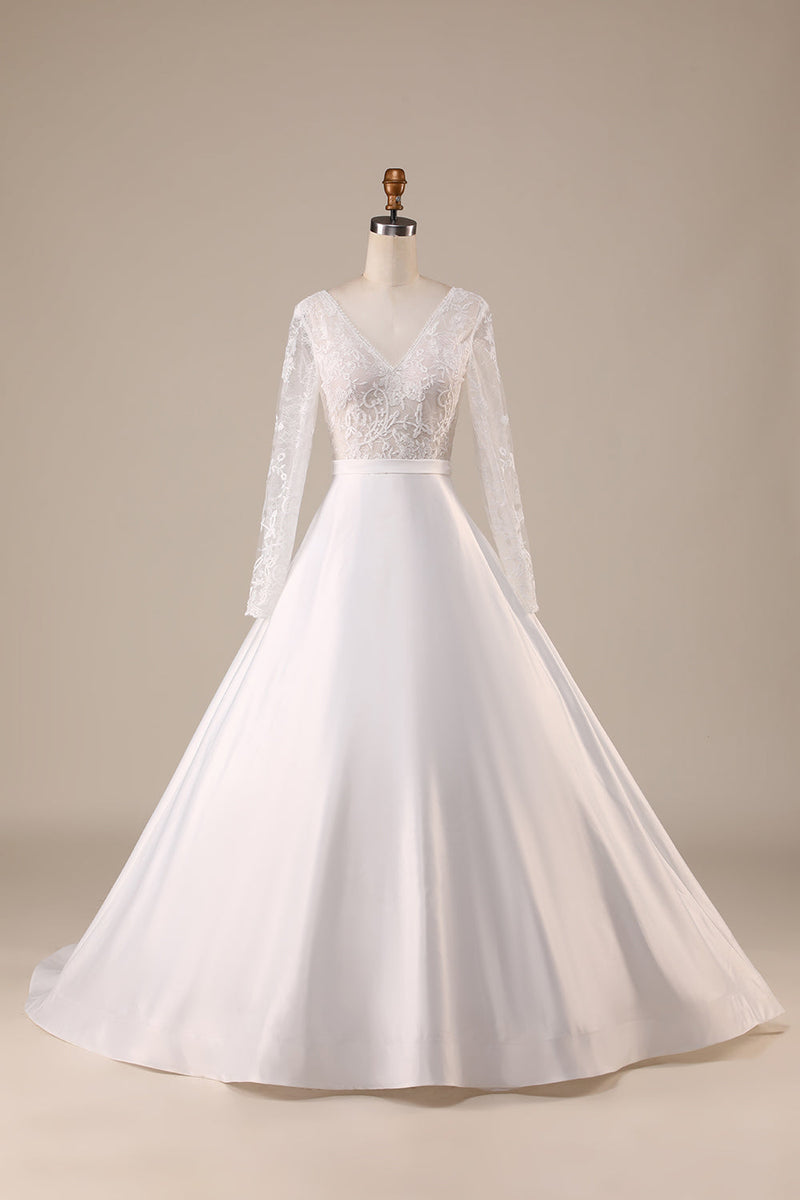 Long sleeve top wedding dress satin