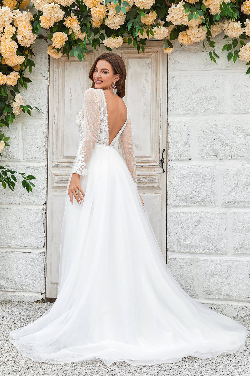 Long sleeve tulle wedding dresses clearance