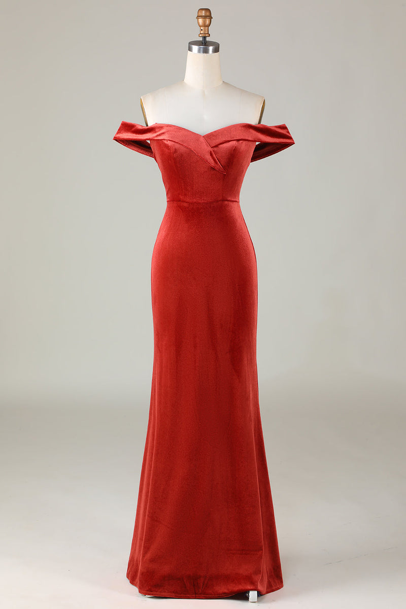 Queendancer Women Velvet Terracotta Bridesmaid Dress Mermaid Off The Shoulder Wedding Guest Dress queendanceruk Queendancer Women Velvet Terracotta Bridesmaid Dress Mermaid Off The Shoulder Wedding Guest Dress queendanceruk