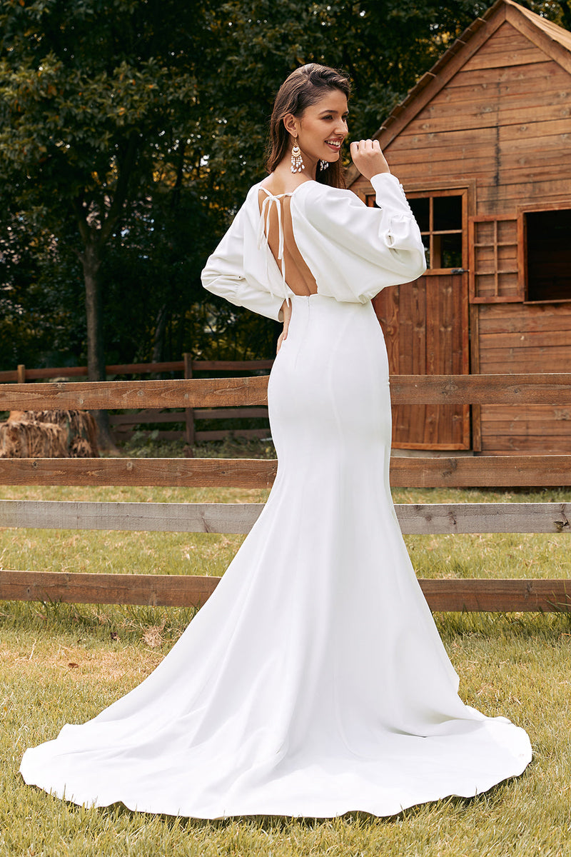 mermaid wedding dress with sleeves uk Long Sleeve Mermaid Dresses Uk Plus Size Mermaid Beads Long Sleeves Sexy Deep V Neck Mermaid