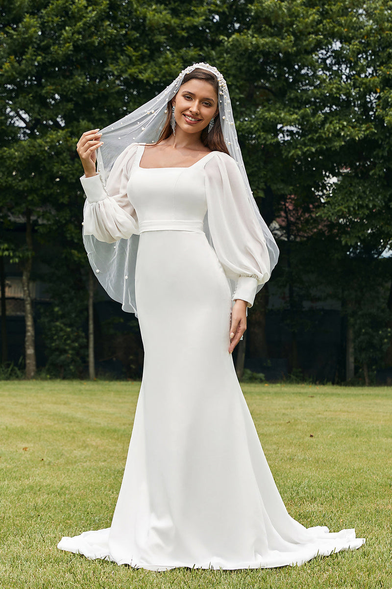 Queendancer Women Simple Ivory Mermaid Backless Boho Wedding Dress