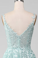 Load image into Gallery viewer, Glitter Mint A-Line Tulle Long Prom Dress with Lace
