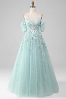 Load image into Gallery viewer, Mint Ball-Gown Off The Shoulder Beaded Prom Dresses With Appliques
