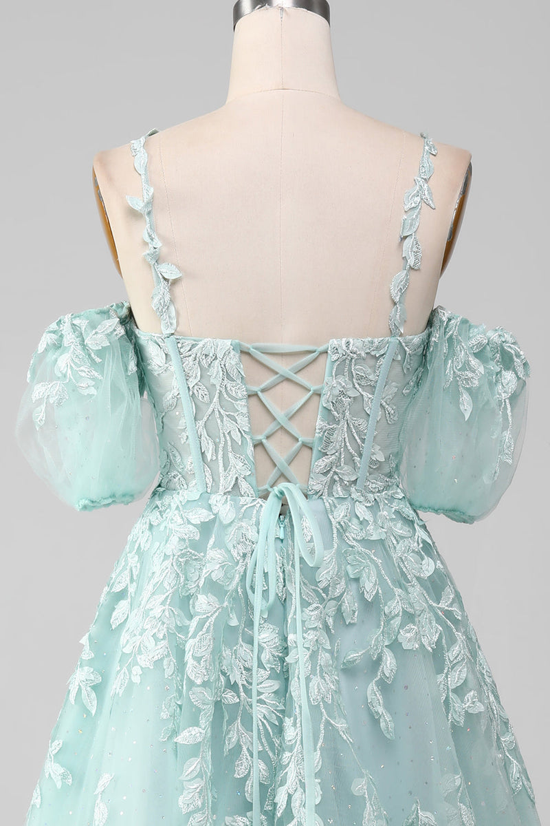 Load image into Gallery viewer, Mint Ball-Gown Off The Shoulder Beaded Prom Dresses With Appliques