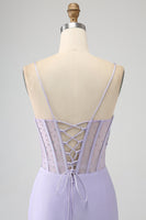 Load image into Gallery viewer, Glitter Lilac Corset Mermaid Long Prom Dress with Slit