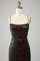 Load image into Gallery viewer, Glitter Black Spaghetti Straps Sequins Mermaid Prom Dress with Slit
