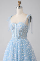 Load image into Gallery viewer, A-Line Spaghetti Straps Sky Blue Corset Prom Dress