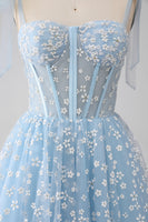 Load image into Gallery viewer, A-Line Spaghetti Straps Sky Blue Corset Prom Dress
