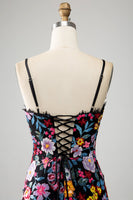 Load image into Gallery viewer, Black Floral Mermaid Spaghetti Straps Long Prom Dress With Embroidery