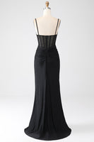 Load image into Gallery viewer, Mermaid Black Beaded Prom Dress with Ruffles