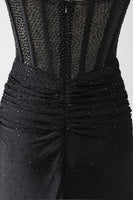 Load image into Gallery viewer, Mermaid Black Beaded Prom Dress with Ruffles